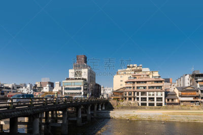 鸭川,京都府,日本,桥,都市风景,三条大桥,近畿区域,天空,水平画幅,无人