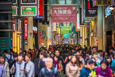 日本,大阪府,拥挤的,商业街,大板南波站,水平画幅,道顿堀,交通,行人,旅行者