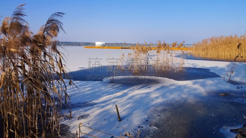 冬天,智利湖区,浮桥,水,水平画幅,雪,无人,勃兰登堡州,户外,铁