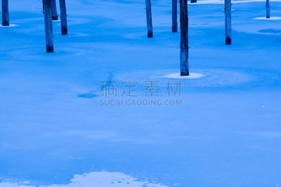 池塘,冬天,青绿色,美瑛町,北海道,秃树,小树林,留白,水平画幅,夜晚