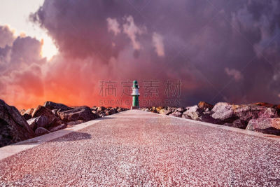 天空,灯塔楼,戏剧性的天空,海洋,火,在下面,小路,水,风,暴风雨