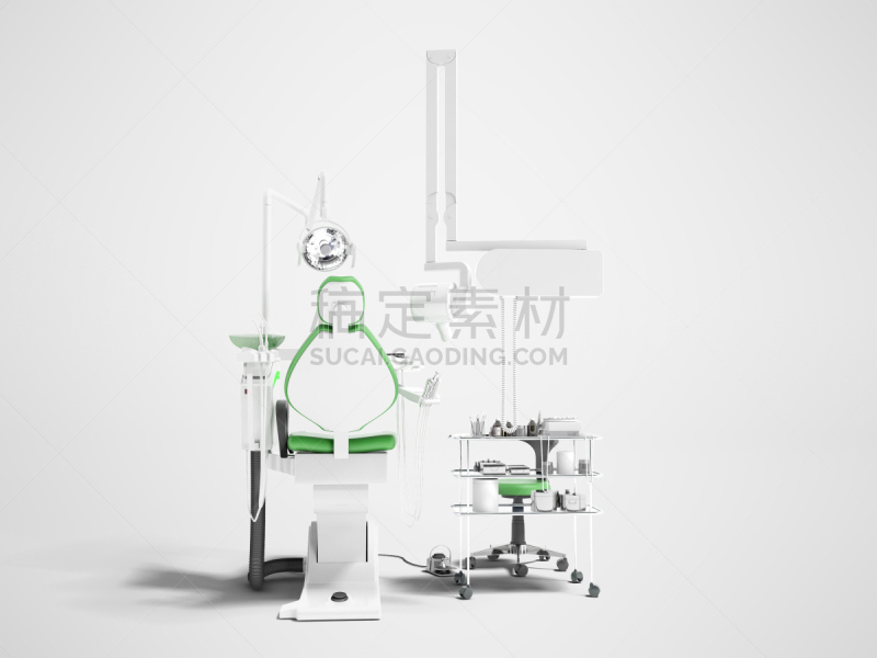办公室,椅子,三维图形,口腔卫生,极简构图,阴影,牙科设备,灰色背景,绿色,水平画幅