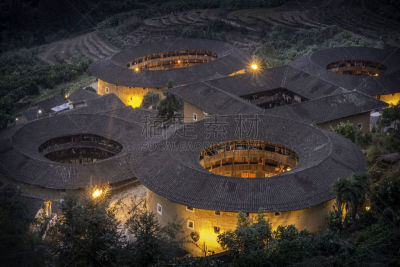 蒂卢,福建省,水平画幅,泥土,户外,自然,圆形,建筑,乡村,人