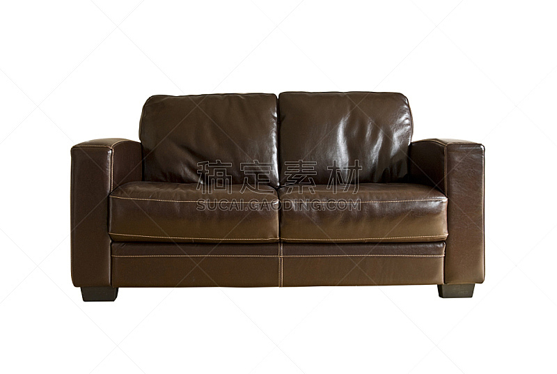 沙发,皮革,褐色,座位,水平画幅,彩色图片,无人,白色背景,背景分离,家具