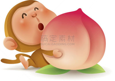 桃,猴子,春节,拿着,十二生肖,猴年,部分,背景分离,东亚人,猿