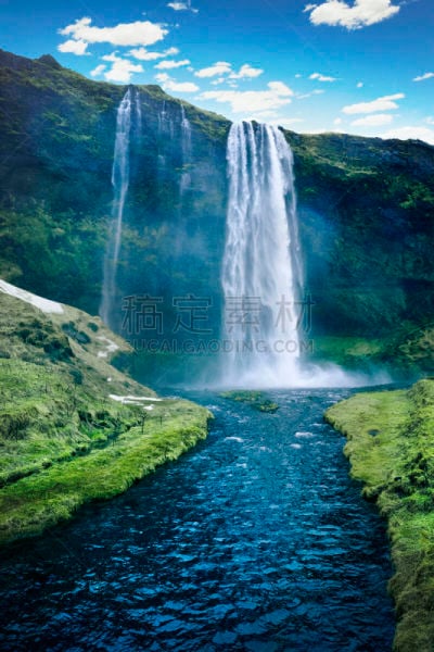 冰岛国,seljalandsfoss waterfall,瀑布,火山岩,垂直画幅,水,无人,火山地形,苔藓,户外