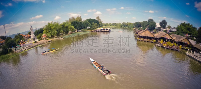 桂河大桥,水平画幅,无人,全景,户外,航拍视角,泰国,亚洲,河流,沙漠