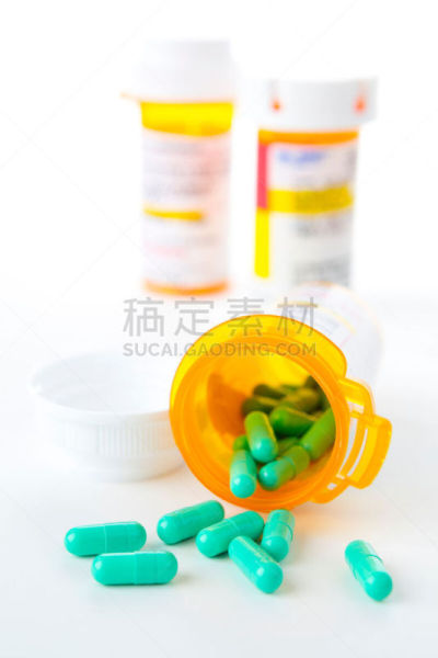 处方药,药,不危害儿童的,胶囊,瓶盖,撒出,垂直画幅,橙色,无人,蓝色