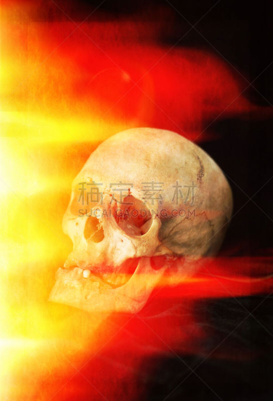 人头骨,火,地狱,眼窝,垂直画幅,室内,热,缺牙,彩色图片,无人