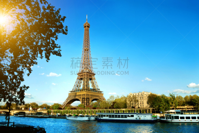 埃菲尔铁塔,巴黎,法国,塞纳河,纪念碑,天空,客船,水平画幅,符号,旅行者