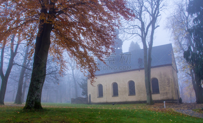 Chapel St. Peter on the Petersberg Koenigswinter Germany  at Foggy Morning