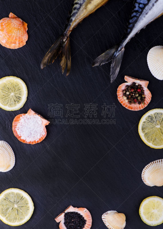 香料,柠檬,鱼类,烟熏食品,垂直画幅,格子烤肉,银色,胡椒,抽象,海产