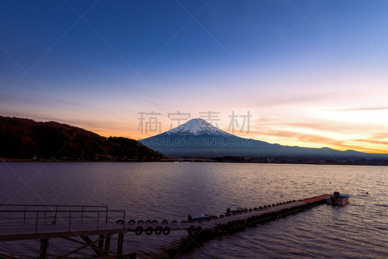 富士山,河口湖,富士河口湖,天空,水平画幅,无人,海港,日本,曙暮光,户外