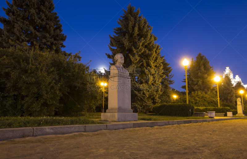 mikhail lomonosov,莫斯科,俄罗斯,大学,州,雕塑,水平画幅,建筑,夜晚,无人