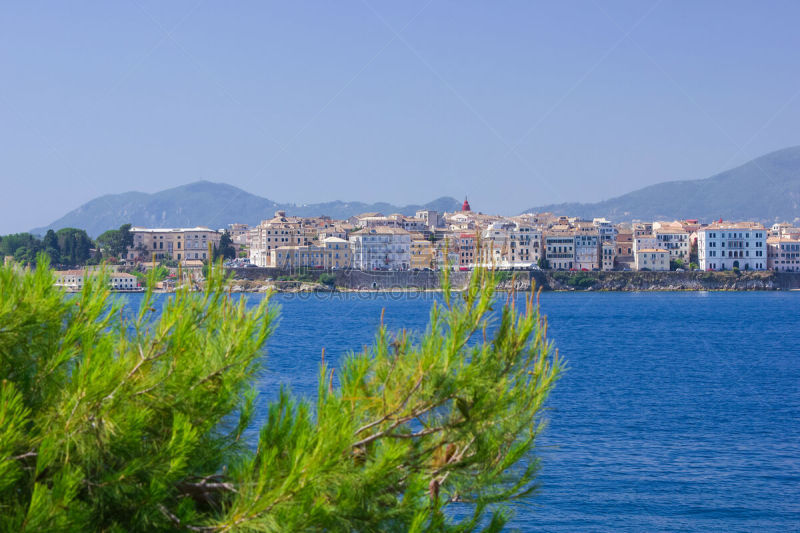 科孚镇,科孚,爱奥尼亚海,水,天空,夏天,都市风景,希腊