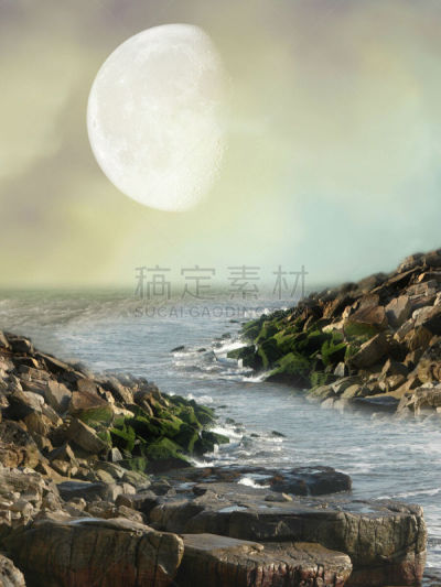 地形,幻想,垂直画幅,天空,美,月亮,苔藓,户外,云景,明亮