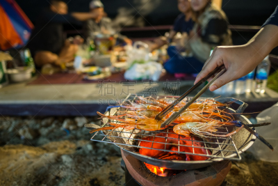 格子烤肉,虾,炊具,水平画幅,海产,户外,明虾,泰国,晚餐,热
