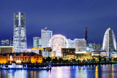 横滨,夜晚,城市天际线,留白,水平画幅,建筑,无人,日本,曙暮光,黄昏