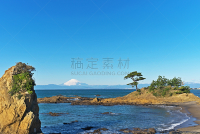 富士山,旅游目的地,水平画幅,岩石,雪,无人,日本,户外,海洋,波浪