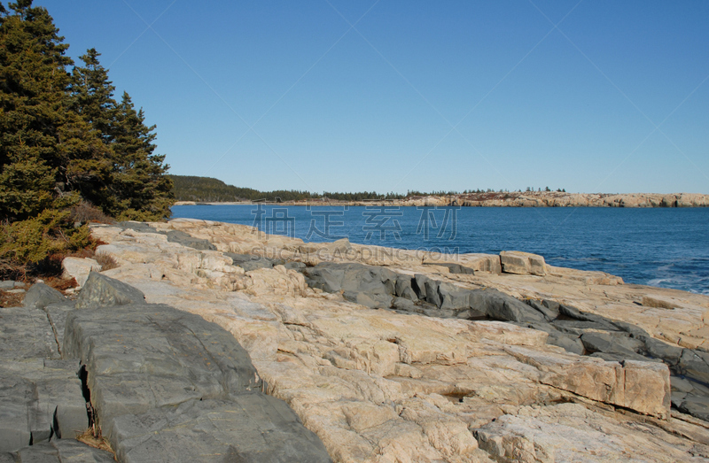 花岗岩,海滩,成一排,锐角,停车楼,水平画幅,无人,缅因州,海岸地形,户外