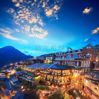 山,九份,茶馆,里山,地形,夜晚,曙暮光,户外,方向,日本人
