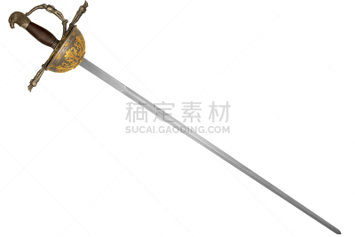剑,倾斜视角,黄金,水平画幅,银色,无人,白色背景,尖利,背景分离,钢铁