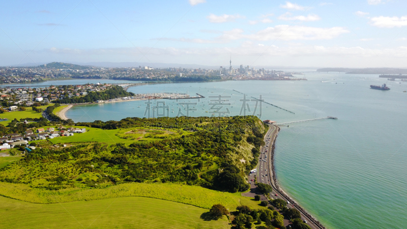 奥克兰,城市,航拍视角,新西兰,在上面,waitemata harbour,中心,天空,公园,新的