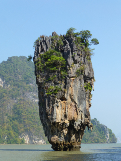 詹姆斯邦德,新西兰南岛,攀牙湾,自然立柱,普吉岛,垂直画幅,天空,无人,岩层,偏远的