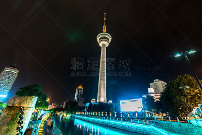 夜晚,城市,安全护栏,天空,江苏省,水平画幅,建筑,无人,城市天际线,户外