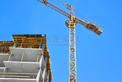 起重机,建筑工地,摩天大楼,电缆绞车,水泥地,建筑的故事,脚手架,混凝土墙,房屋建设,豪宅