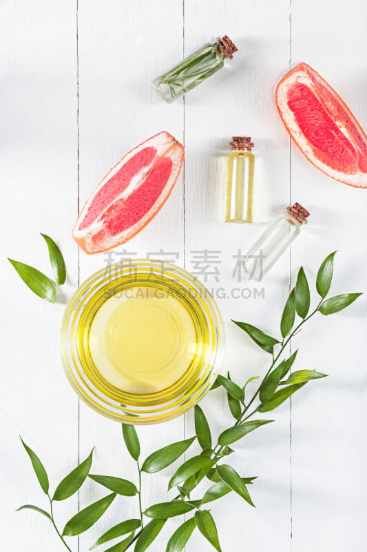 瓶子,清新,香熏油,葡萄柚,叶子,多汁的,绿色,垂直画幅,整形手术,替代疗法