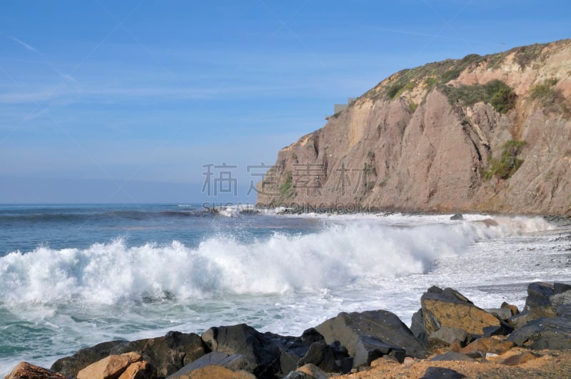 岩石海岸线,海洋,粗糙的,达纳波因特,水,天空,留白,美国西部,水平画幅,无人