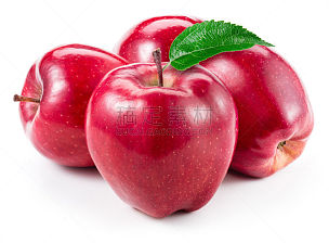 水果,白色,红色,苹果,叶子,分离着色,清新,一个物体,背景分离,食品