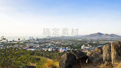华欣,早晨,地形,城市,巴蜀,宽屏,水,天空,水平画幅,高视角