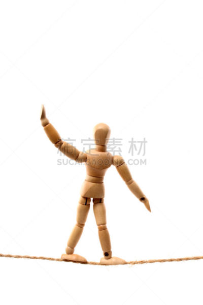 走绳运动,人造模特,垂直画幅,马戏团,木制,白色背景,人,背景分离,线绳