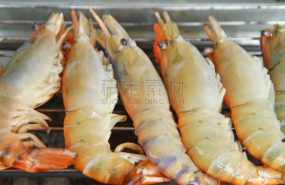 格子烤肉,虾,挪威海蜇虾,煎饼锅,漏勺,烤串,选择对焦,水平画幅,开胃品,膳食