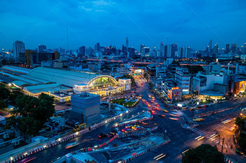 夜晚,曙暮光,泰国,都市风景,现代,街道,路,曼谷,塔,城市天际线