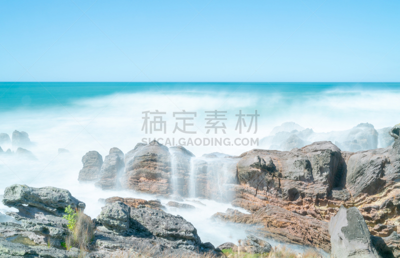 波浪,岩石,长时间曝光,海浪,阴影,丰盛湾,夏天,户外,粗糙的,天空