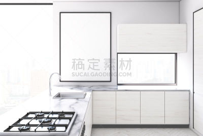 厨房,白色,边框,新的,水平画幅,无人,绘画插图,家庭生活,干净