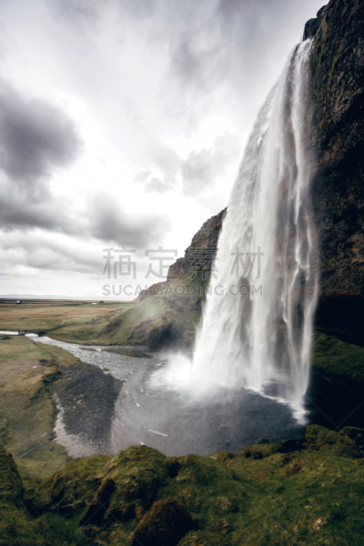 冰岛国,塞里雅兰瀑布,Seljalandsfoss Waterfall,垂直画幅,水,悬崖,瀑布,户外,水滴,落下
