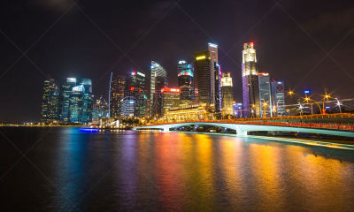 都市风景,市区,新加坡市,夜晚,滨海湾金沙酒店,维多利亚二世拱廊,插座,纪念碑,新的