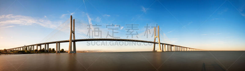 瓦斯科·达·伽马大桥,全景,里斯本,桥,塔霍河,水,天空,美,未来,水平画幅