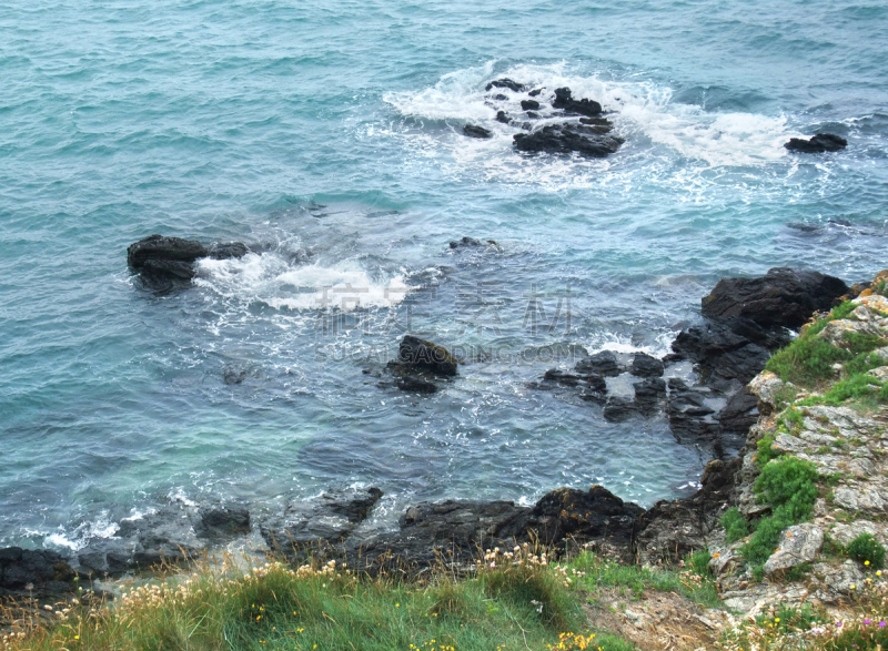 弗雷埃勒角,水,水平画幅,无人,岩层,夏天,户外,布列塔尼,石头,植物