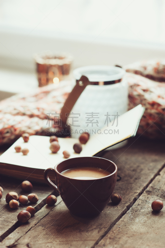 家庭生活,早晨,书,咖啡,舒服,选择对焦,垂直画幅,书页,饮料,冬天