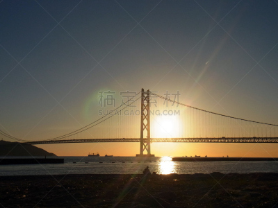 桥,橙色,黄昏,户外,天空,建筑,日本,神户,夜晚,自然