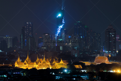 泰国,城市,曼谷,silom,玉佛寺,天空,水平画幅,夜晚,无人,曙暮光