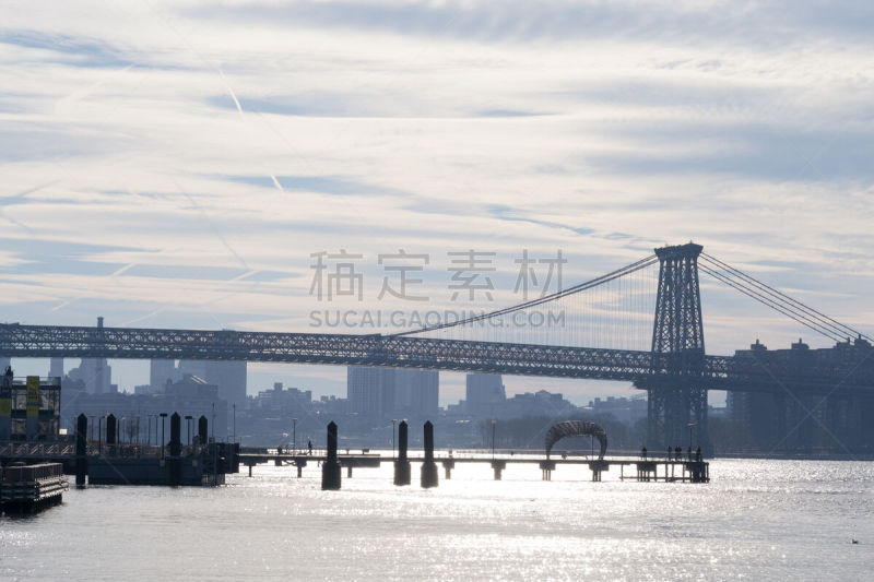 威廉斯堡桥,水,天空,水平画幅,符号,户外,布鲁克林,云景,纽约,著名景点