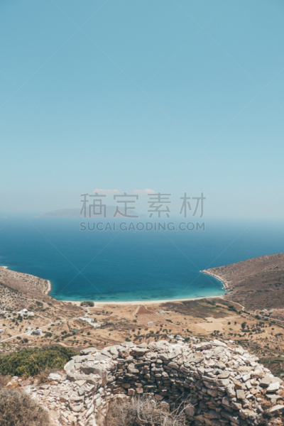 希腊,海滩,垂直画幅,水,天空,高视角,沙子,夏天,海岸地形,自由