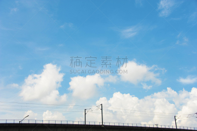 天空,铁轨轨道,蓝色,背景,美,留白,风,水平画幅,云,无人