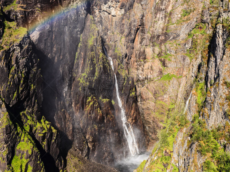 挪威,彩虹,voringsfossen,霍达兰县,自然,图像,无人,峡谷,水,河流